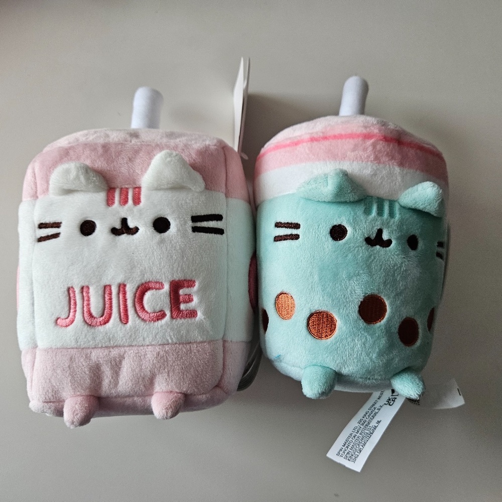 BNWT Pusheen Green Boba and Apple Juice Box Plush Bundle